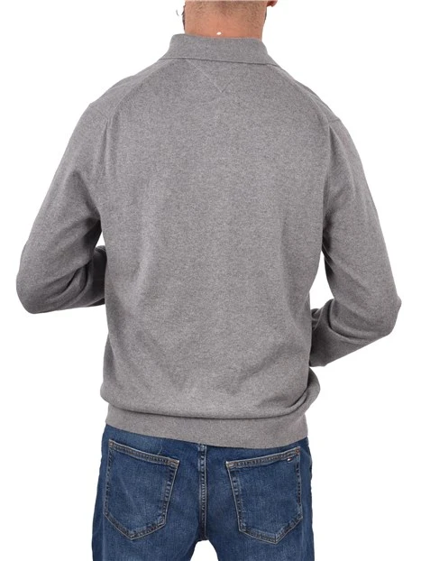 POLO A MANICA LUNGA IN COTONE E CASHMERE UOMO GRIGIO