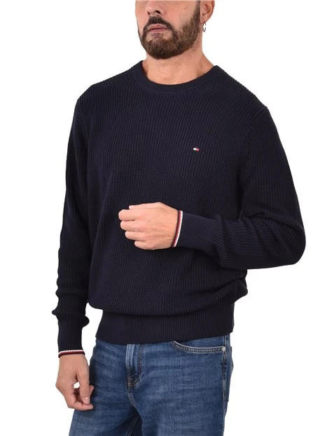 MAGLIA GIROCOLLO IN COTONE A COSTE UOMO BLU