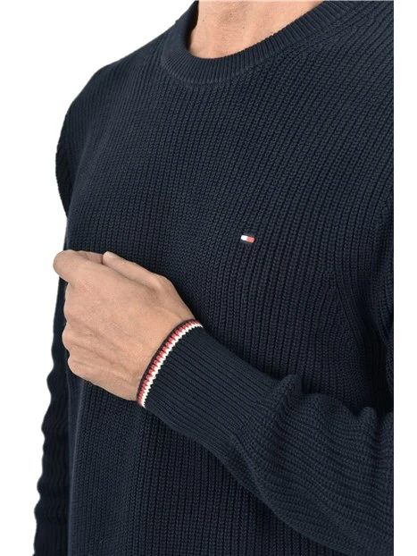 MAGLIA GIROCOLLO IN COTONE A COSTE UOMO BLU