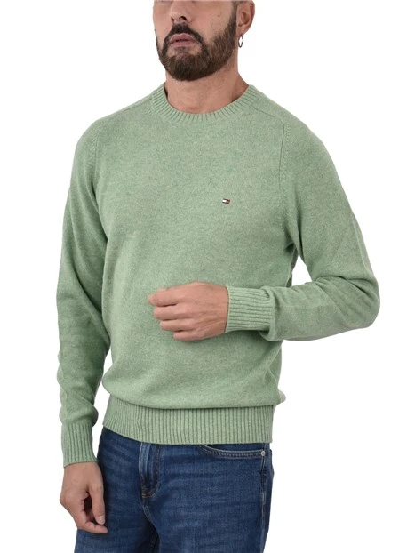 MAGLIA GIROCOLLO IN LANA CON BORDI A COSTE UOMO VERDE CHIARO