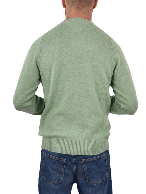 MAGLIA GIROCOLLO IN LANA CON BORDI A COSTE UOMO VERDE CHIARO