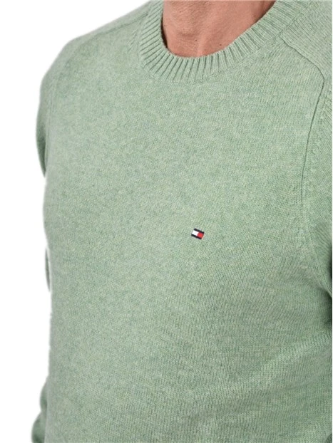 MAGLIA GIROCOLLO IN LANA CON BORDI A COSTE UOMO VERDE CHIARO