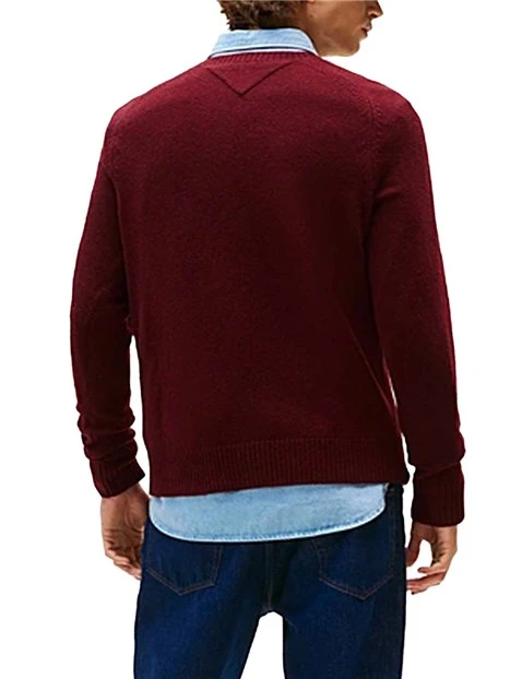 MAGLIA GIROCOLLO IN LANA CON BORDI A COSTE UOMO BORDEAUX