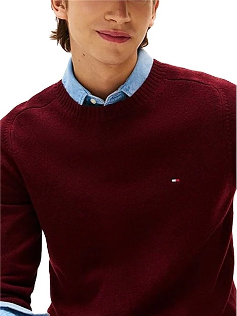 MAGLIA GIROCOLLO IN LANA CON BORDI A COSTE UOMO BORDEAUX