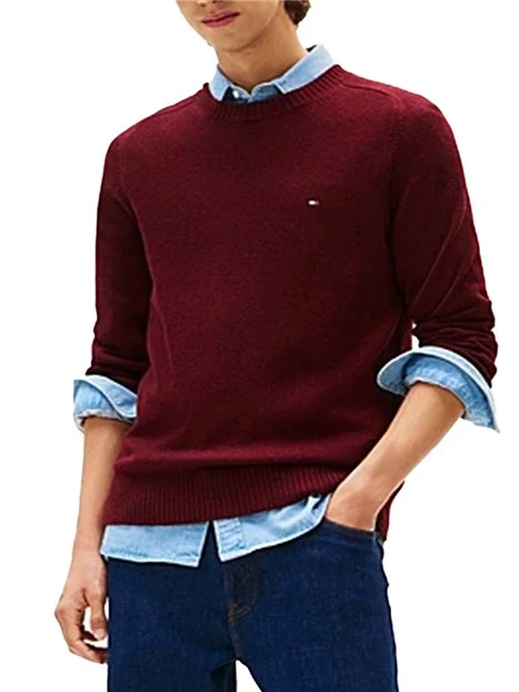 MAGLIA GIROCOLLO IN LANA CON BORDI A COSTE UOMO BORDEAUX