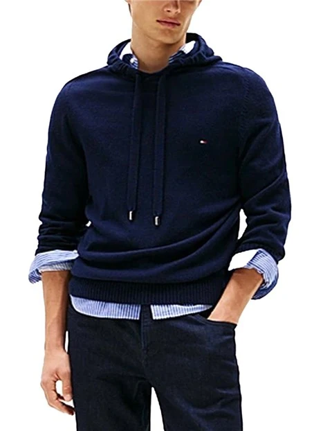 MAGLIA GIROCOLLO CON CAPPUCCIO REGOLABILE UOMO BLU