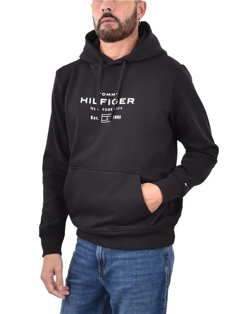 FELPA CON CAPPUCCIO IN COTONE STRETCH UOMO NERO