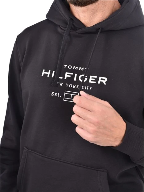 FELPA CON CAPPUCCIO IN COTONE STRETCH UOMO NERO