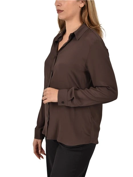 CAMICIA IN MISTO SETA COLLO A CAMICIA DONNA MARRONE