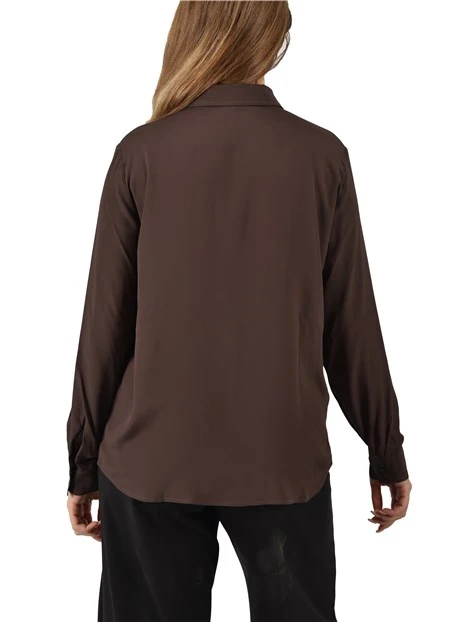 CAMICIA IN MISTO SETA COLLO A CAMICIA DONNA MARRONE