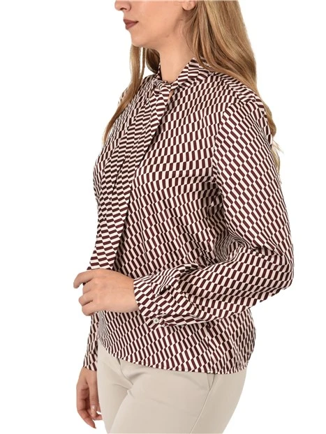 BLUSA CON STAMPA E SCOLLO A V DONNA BORDEAUX