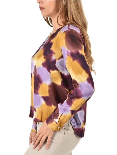 BLUSA IN VISCOSA STAMPATA E SPACCHI LATERALI DONNA GIALLO