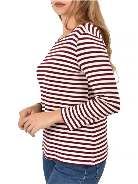 T-SHIRT IN JERSEY  MANICA LUNGA A RIGHE DONNA BIANCO