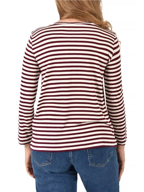 T-SHIRT IN JERSEY  MANICA LUNGA A RIGHE DONNA BIANCO