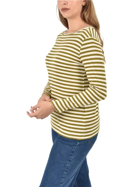 T-SHIRT IN JERSEY  MANICA LUNGA A RIGHE DONNA VERDE