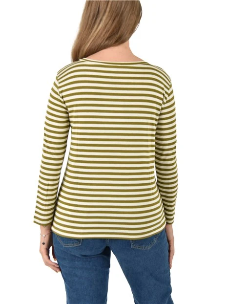 T-SHIRT IN JERSEY  MANICA LUNGA A RIGHE DONNA VERDE
