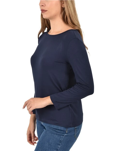 T-SHIRT IN JERSEY MANICA LUNGA TINTA UNITA DONNA NERO