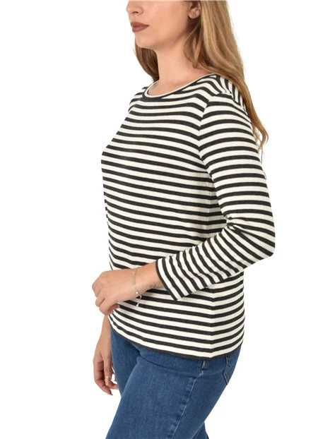 T-SHIRT IN JERSEY  MANICA LUNGA A RIGHE DONNA ANTRACITE
