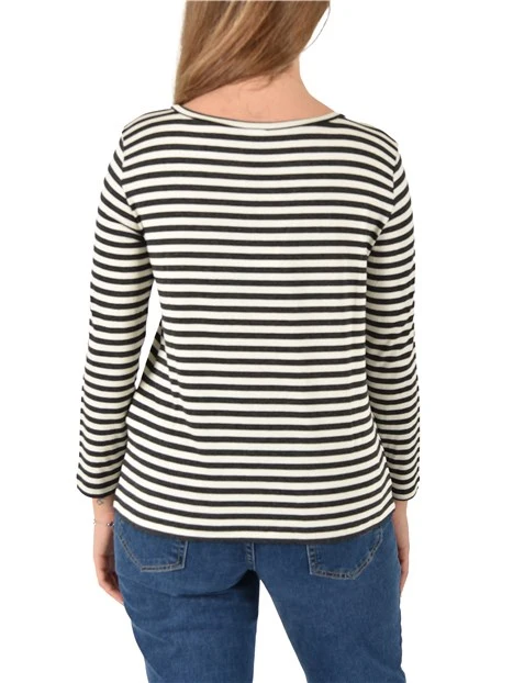 T-SHIRT IN JERSEY  MANICA LUNGA A RIGHE DONNA ANTRACITE