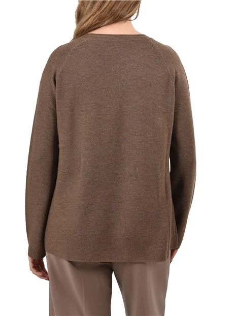 MAGLIA GIROCOLLO IN MISTO LANA E BORDO A COSTINE DONNA MARRONE