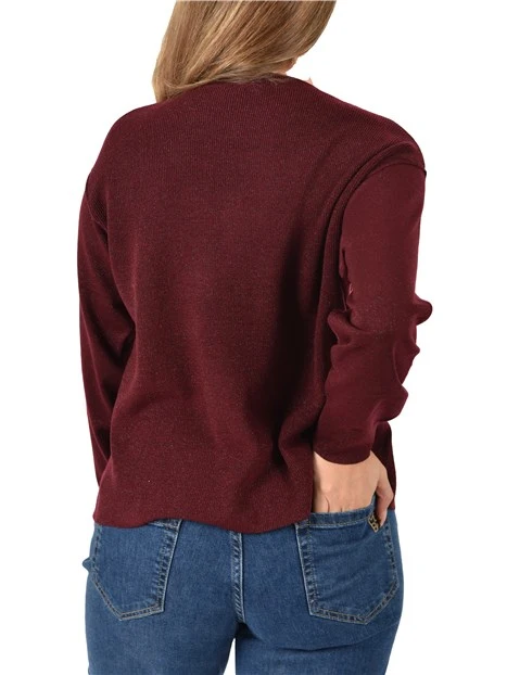 MAGLIA GIROCOLLO MISTO LANA E LUREX DONNA BORDEAUX