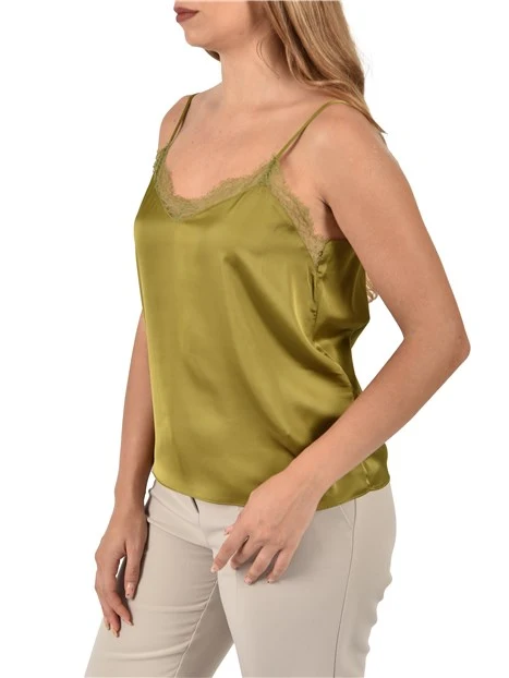 TOP IN RASO CON PIZZO DONNA VERDE