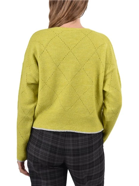 CARDIGAN SCOLLO A V EFFETTO ROMBO DONNA VERDE