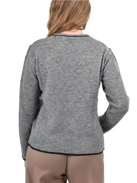 MAGLIA GIROCOLLO IN MISTO LANA CON COLLO RIALZATO DONNA GRIGIO