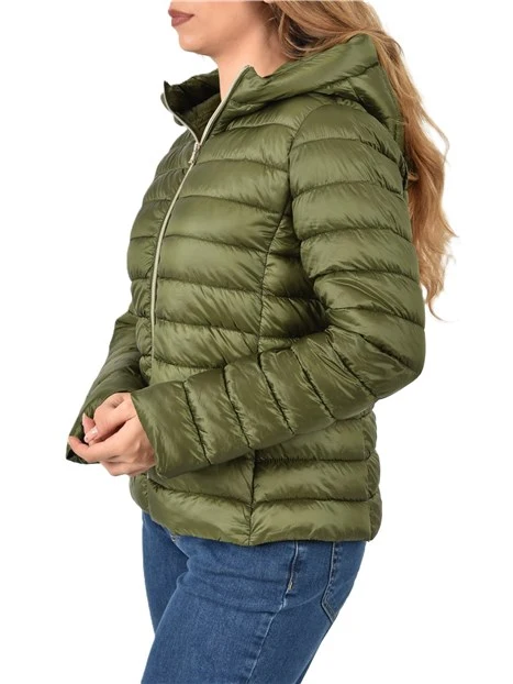 PIUMINO CORTO TRAPUNTATO CON CAPPUCCIO DONNA VERDE
