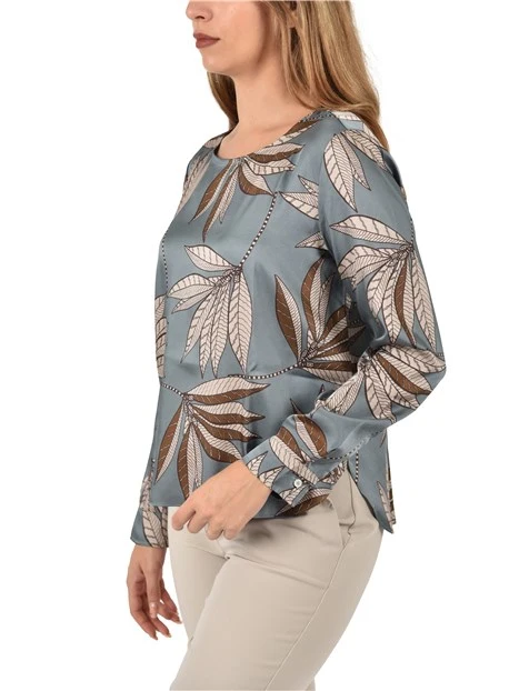 BLUSA FANTASIA CON SCOLLO A BARCHETTA DONNA CELESTE