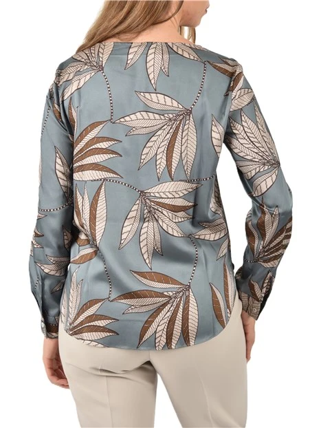 BLUSA FANTASIA CON SCOLLO A BARCHETTA DONNA CELESTE