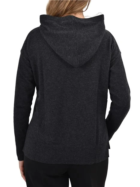FELPA CON CAPPUCCIO IN MISTO LANA DONNA GRIGIO