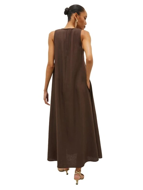 ABITO LUNGO SMANICATO IN TELA MISTO LINO DONNA MARRONE