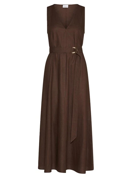 ABITO LUNGO SMANICATO IN TELA MISTO LINO DONNA MARRONE