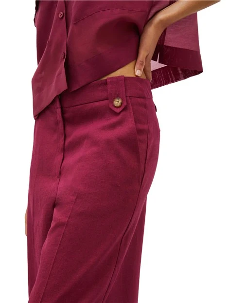 PANTALONI PALAZZO IN TELA DI LINO DONNA VIOLA
