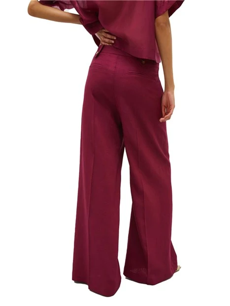 PANTALONI PALAZZO IN TELA DI LINO DONNA VIOLA