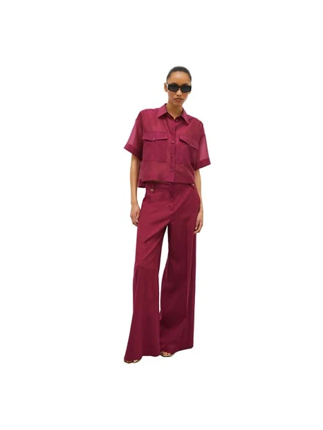PANTALONI PALAZZO IN TELA DI LINO DONNA VIOLA