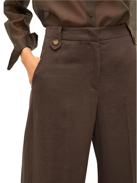 PANTALONI PALAZZO IN TELA DI LINO DONNA MARRONE