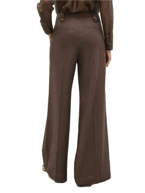 PANTALONI PALAZZO IN TELA DI LINO DONNA MARRONE
