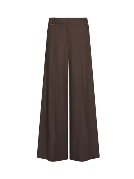 PANTALONI PALAZZO IN TELA DI LINO DONNA MARRONE