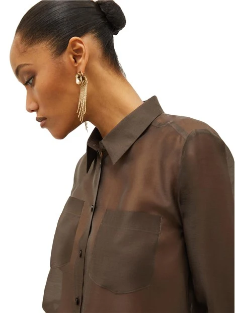 CAMICIA IN ORGANZA LYOCELL DONNA MARRONE