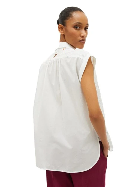 CAMICIA SMANICATA CON RICAMO SANGALLO DONNA BIANCO