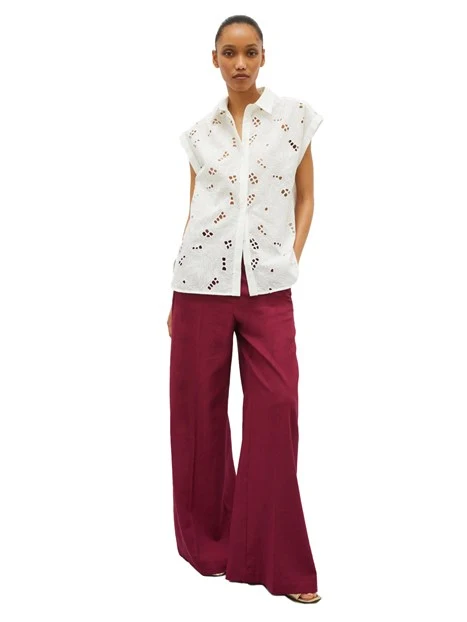 CAMICIA SMANICATA CON RICAMO SANGALLO DONNA BIANCO