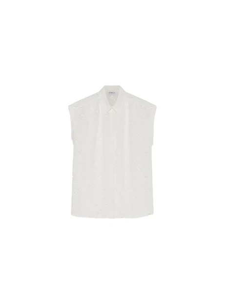 CAMICIA SMANICATA CON RICAMO SANGALLO DONNA BIANCO