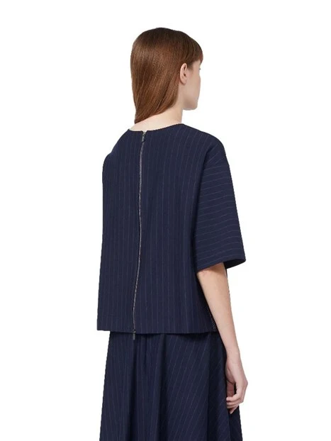 BLUSA MANICHE CORTE GESSATO DONNA BLU NAVY