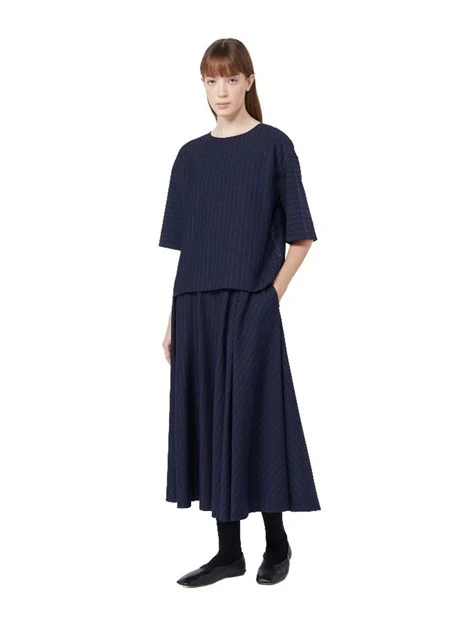 BLUSA MANICHE CORTE GESSATO DONNA BLU NAVY