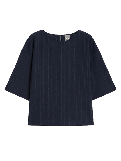 BLUSA MANICHE CORTE GESSATO DONNA BLU NAVY