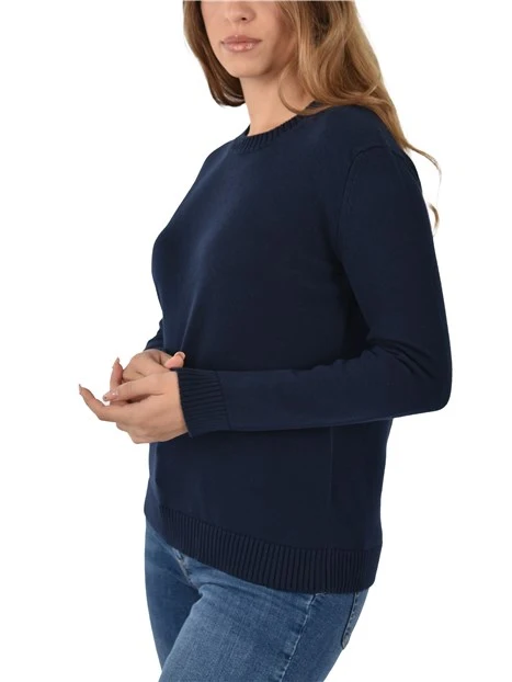 MAGLIA GIROCOLLO IN COTONE CON INTARSIO FLOREALE DONNA BLU