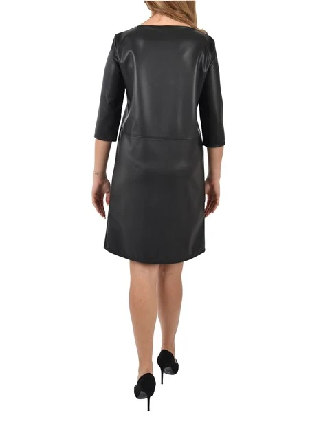 VESTITO CORTO EFFETTO PELLE CON TASCHE DONNA NERO