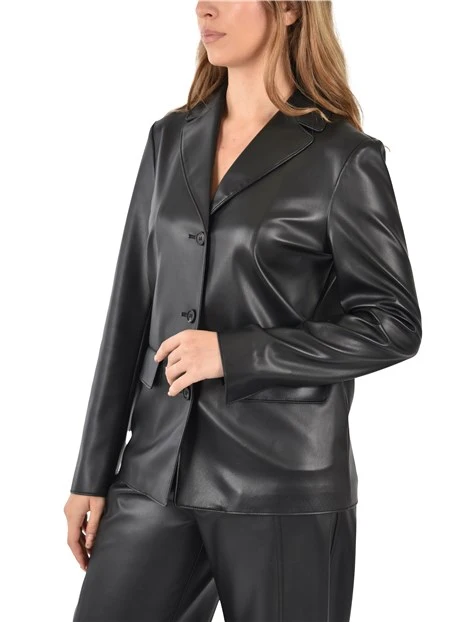 GIACCA IN EFFETTO PELLE CON TASCHE DONNA NERO